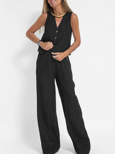 Casual Vest Wide Leg Pants Two-piece Set