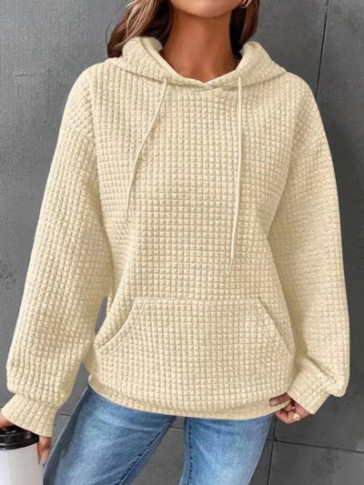 Solid Color Waffle Round Neck Long Sleeve Sweatshirt