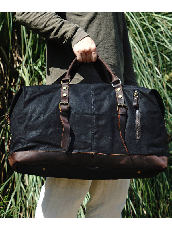 Vintage-Inspired Waxed Canvas Leather Holdall Bag