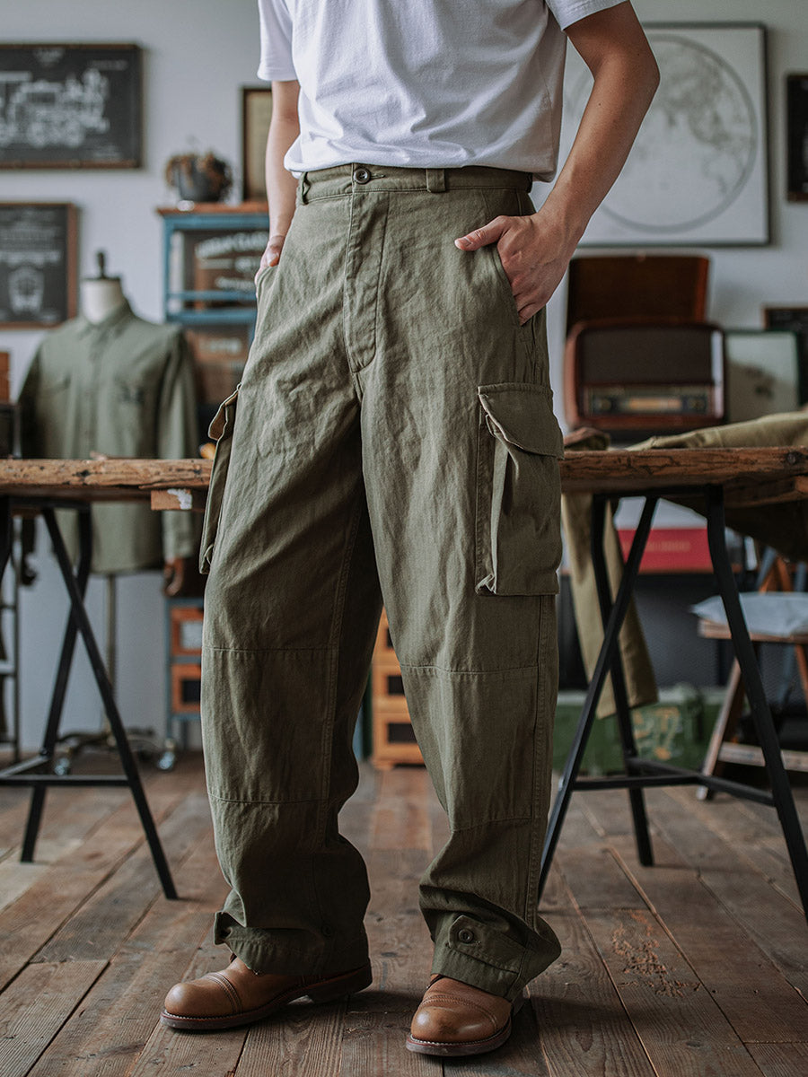 Reproducción de pantalones de sarga de espiga M-47 del ejército francés 
