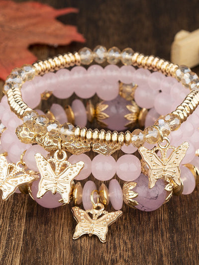 Pulsera Bohemia con Colgante de Mariposa de Cristal Multicapa
