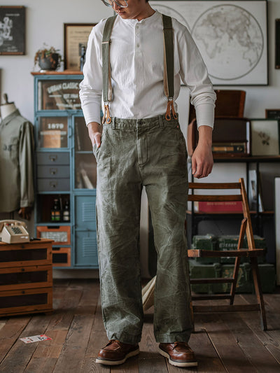 Pantalones de lona pesada de 15 oz con tirantes