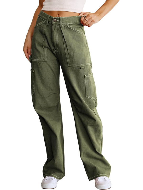 Pantalones cargo de cintura alta con 6 bolsillos para mujer