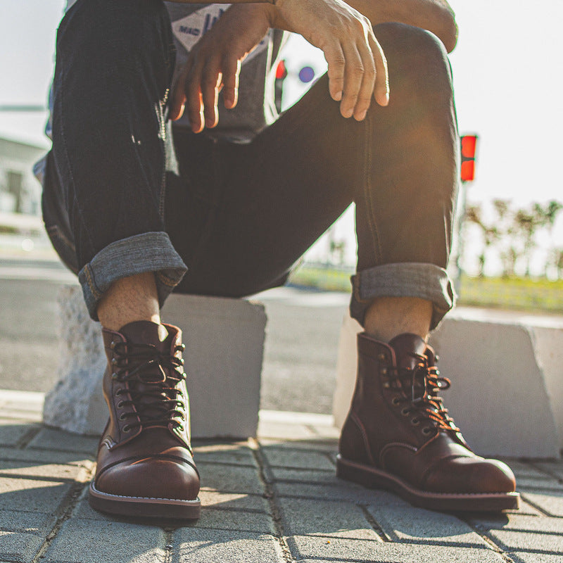 Botas de trabajo de piel de vaca auténtica para hombre