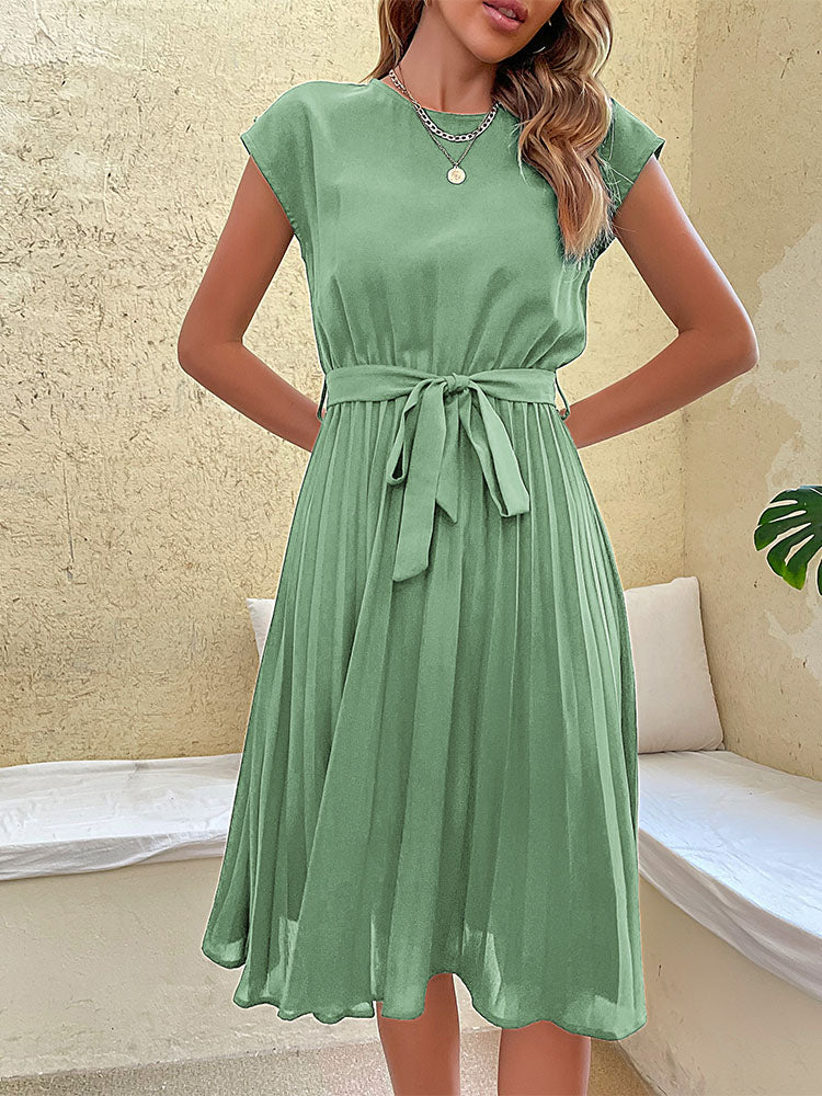 Women's Belted Pleated Midi Dress