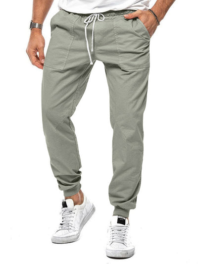 Pantalones casuales con cintura elástica y cordón para hombre