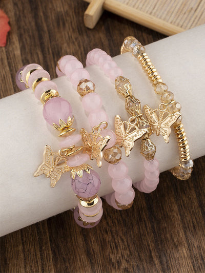 Pulsera Bohemia con Colgante de Mariposa de Cristal Multicapa