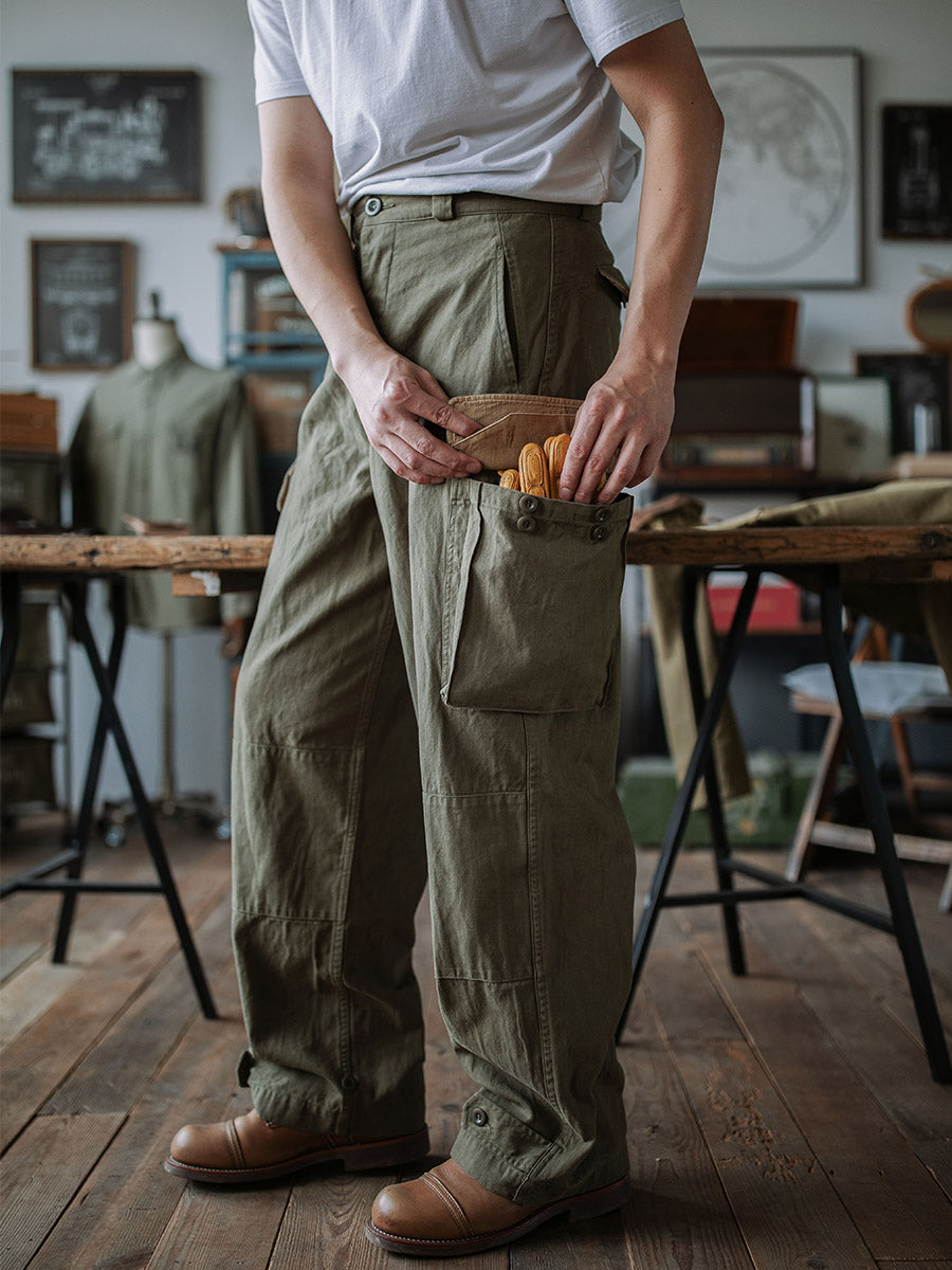 Reproducción de pantalones de sarga de espiga M-47 del ejército francés 