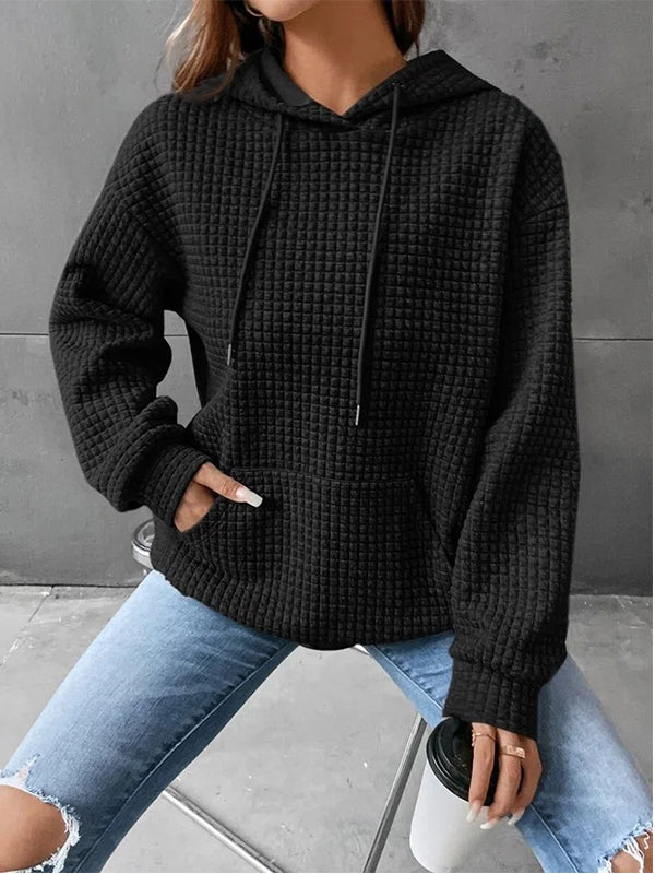 Solid Color Waffle Round Neck Long Sleeve Sweatshirt