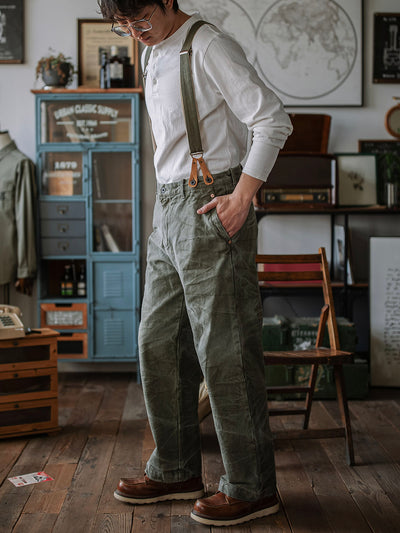 Pantalones de lona pesada de 15 oz con tirantes
