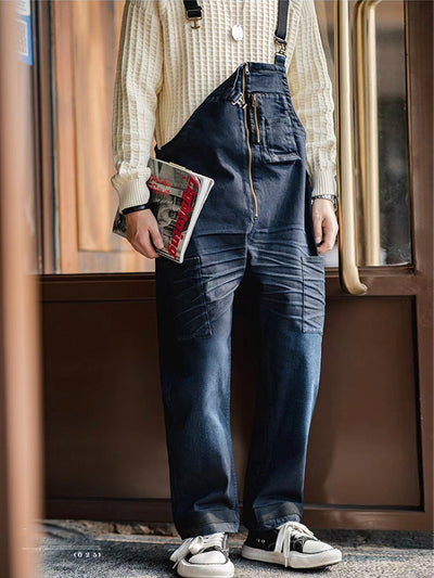 Men's Vintage-Inspired Indigo Denim Overalls with Anchor Shackle