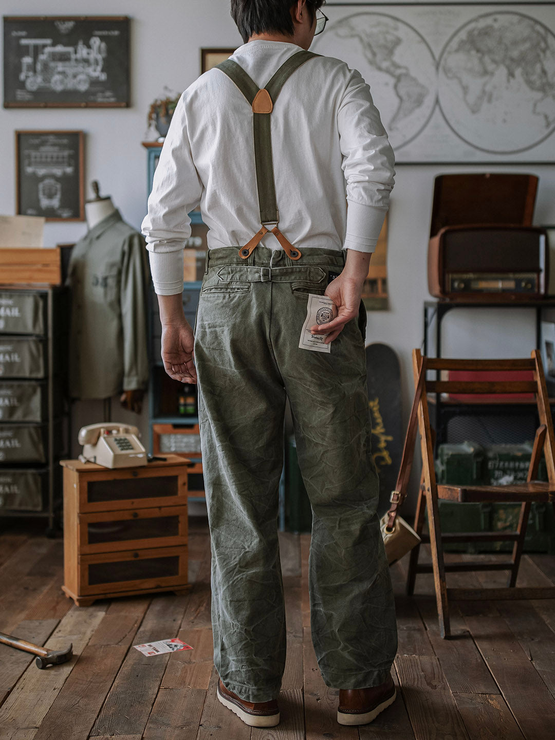 Pantalones de lona pesada de 15 oz con tirantes