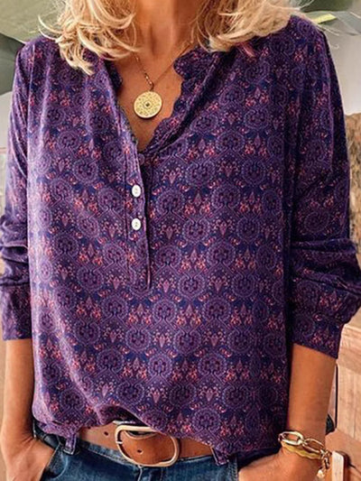 Blusa con lazo en el cuello y estampado floral bohemio