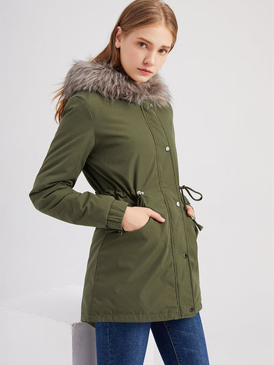 Women's Mid-length Hooded Plus Fleece Parka