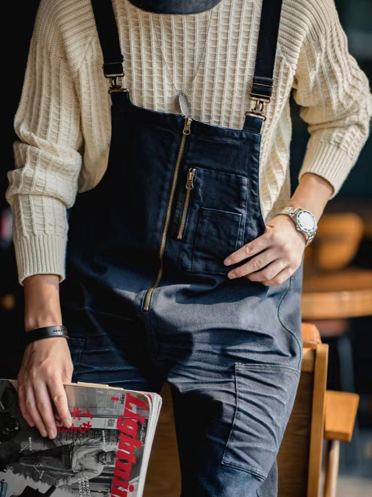 Men's Vintage-Inspired Indigo Denim Overalls with Anchor Shackle