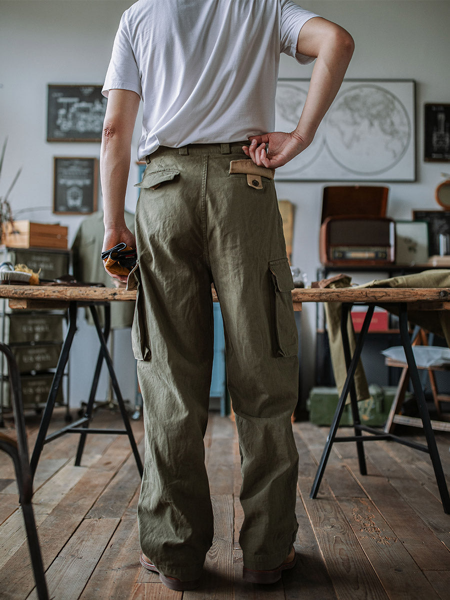 Reproducción de pantalones de sarga de espiga M-47 del ejército francés 