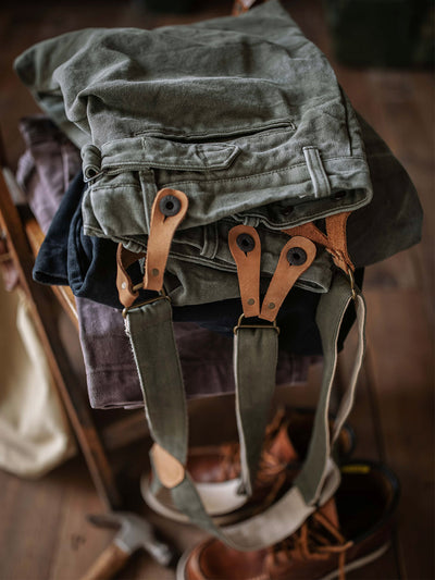 Pantalones de lona pesada de 15 oz con tirantes