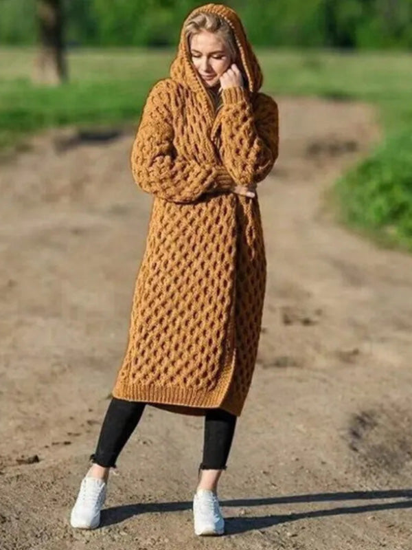 Suéter de punto tipo cárdigan con capucha cálido de invierno Boho