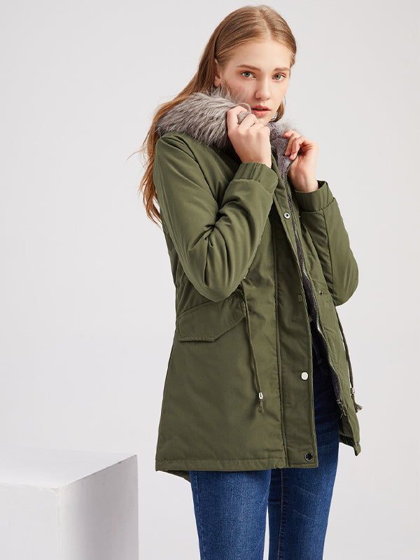 Women's Mid-length Hooded Plus Fleece Parka