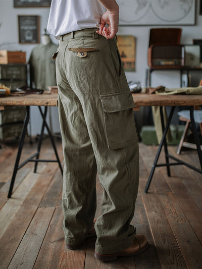Reproducción de pantalones de sarga de espiga M-47 del ejército francés 