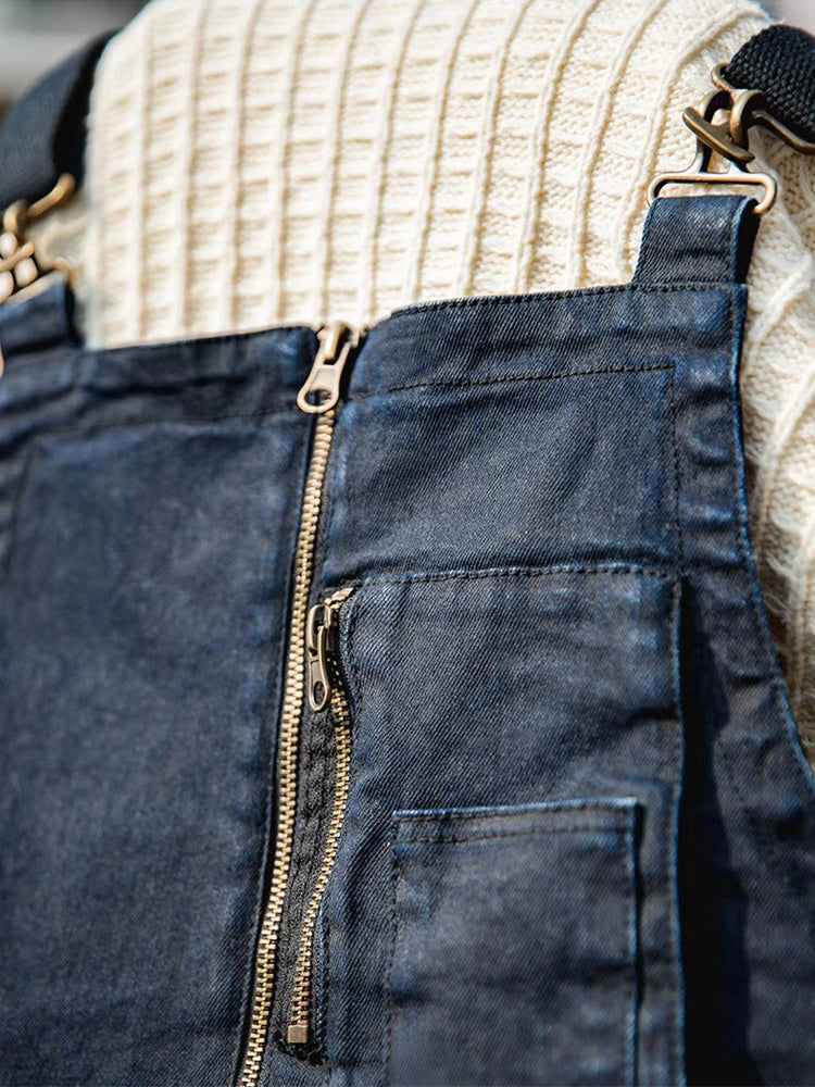 Men's Vintage-Inspired Indigo Denim Overalls with Anchor Shackle