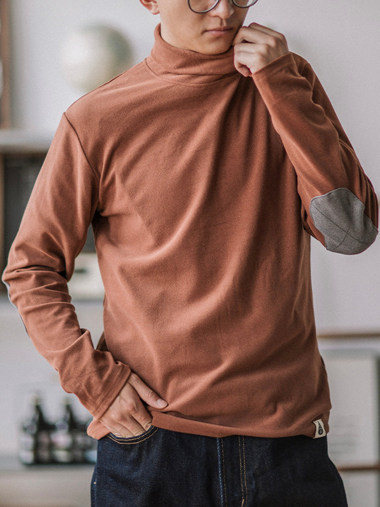 Suéter de cuello alto con parche en el codo para hombre