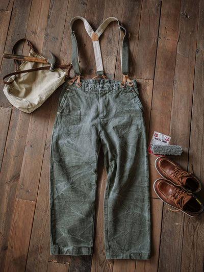 Pantalones de lona pesada de 15 oz con tirantes