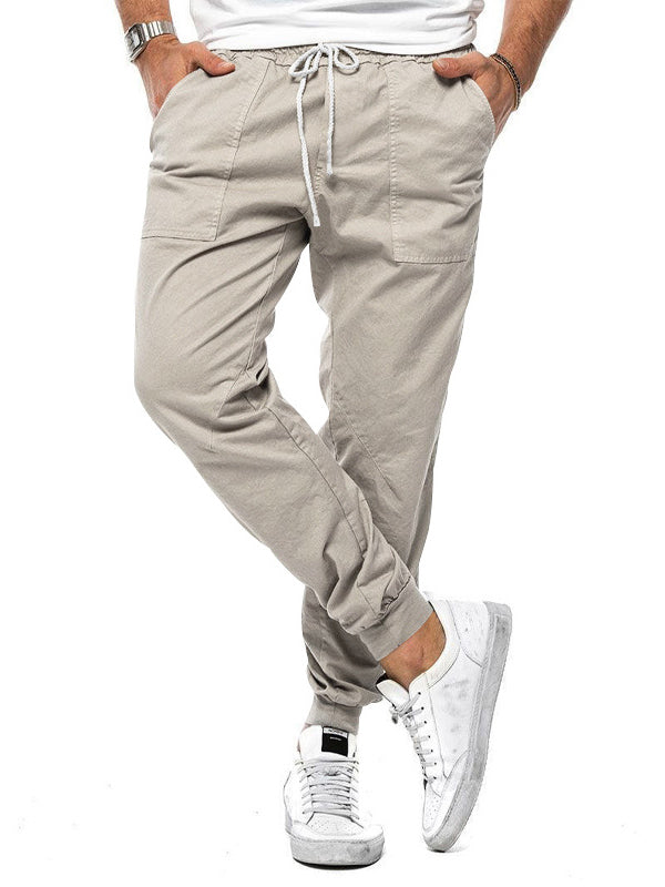 Pantalones casuales con cintura elástica y cordón para hombre