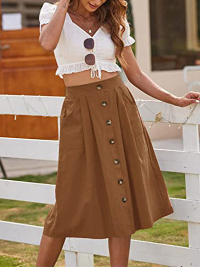 Falda casual con botones de cintura alta para mujer