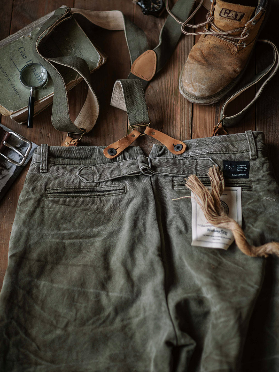 Pantalones de lona pesada de 15 oz con tirantes