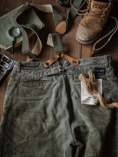 Pantalones de lona pesada de 15 oz con tirantes