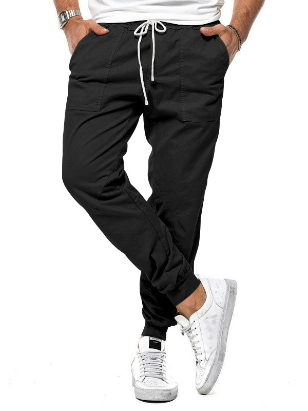 Pantalones casuales con cintura elástica y cordón para hombre