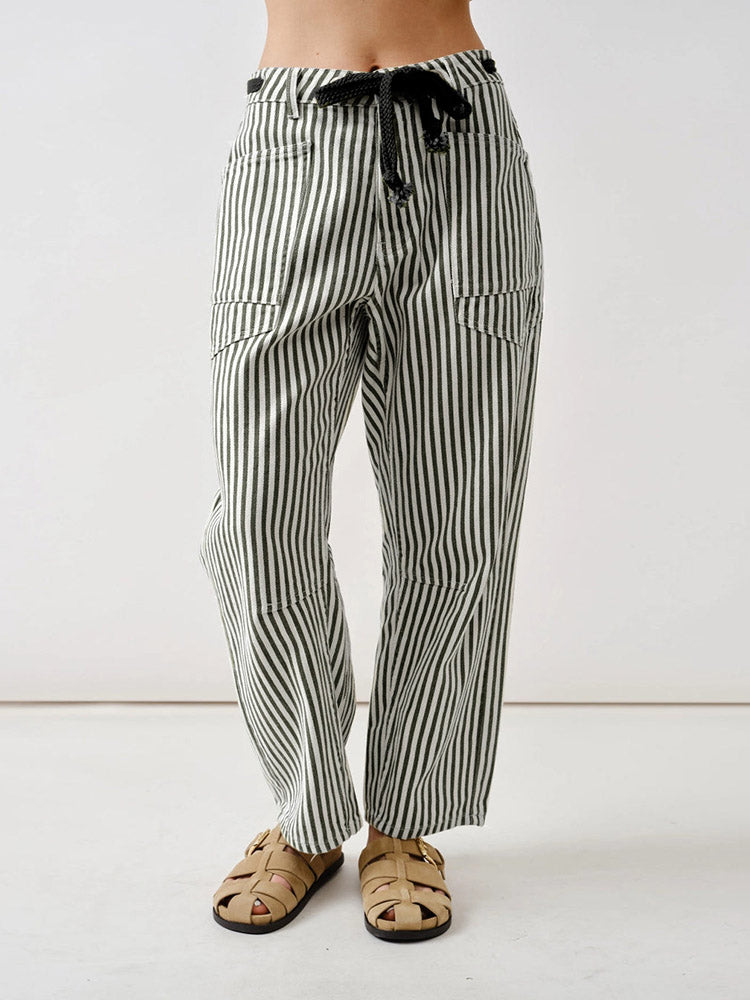 Pantalones de barril de corte relajado con rayas de ferrocarril
