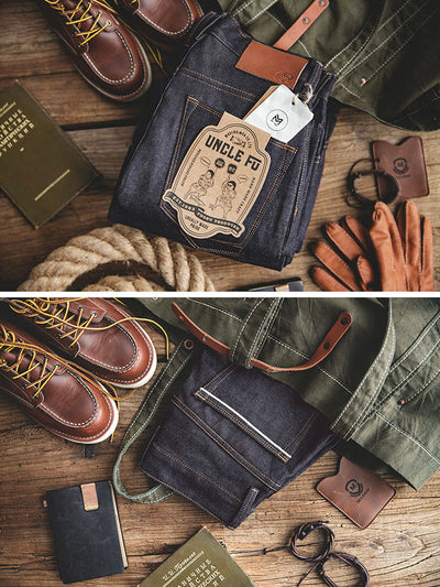 Vaqueros de mezclilla cruda estilo retro americano para hombre