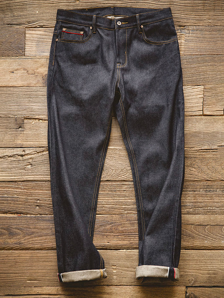 Vaqueros de mezclilla cruda estilo retro americano para hombre
