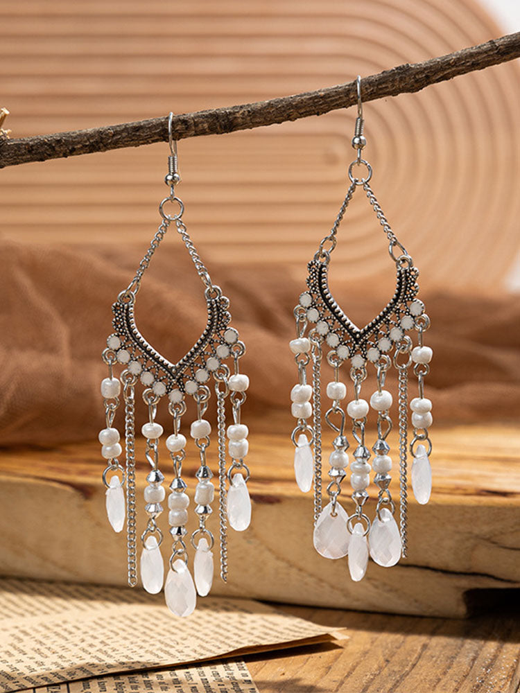 Pendientes colgantes con cuentas y borlas bohemias