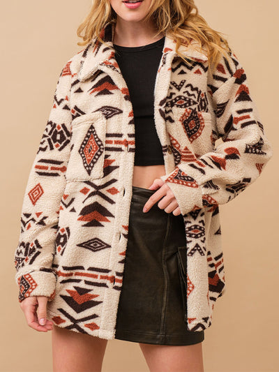 Aztec-Inspired Sherpa Fleece Oversized Jacket