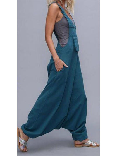 Women's U-neck Sleeveless Harem Wide Leg Jumpsuit