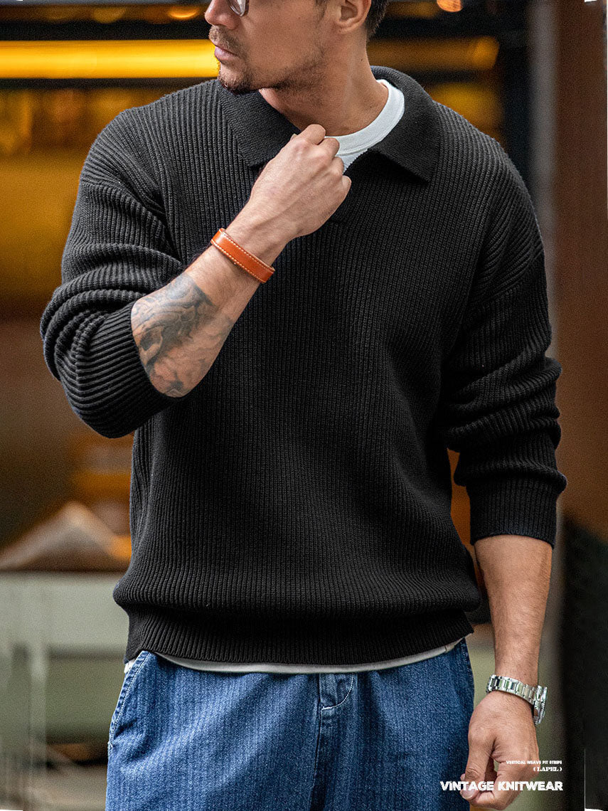 Suéter de punto con cuello polo para hombre