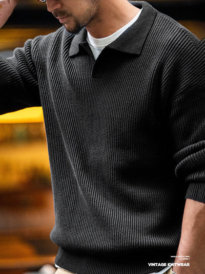 Suéter de punto con cuello polo para hombre