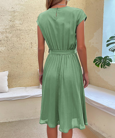 Women's Belted Pleated Midi Dress