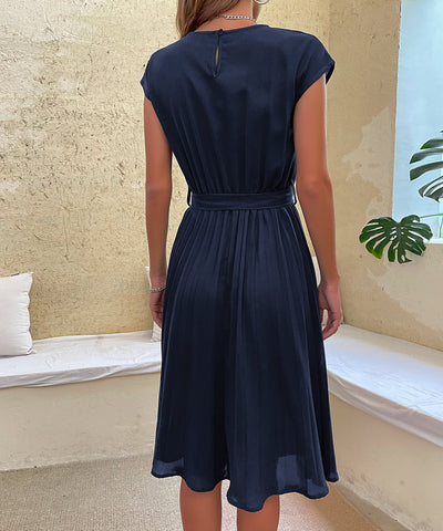 Women's Belted Pleated Midi Dress