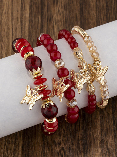 Pulsera Bohemia con Colgante de Mariposa de Cristal Multicapa