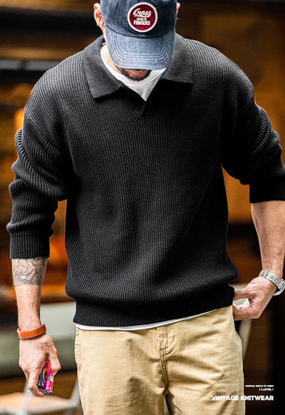 Suéter de punto con cuello polo para hombre