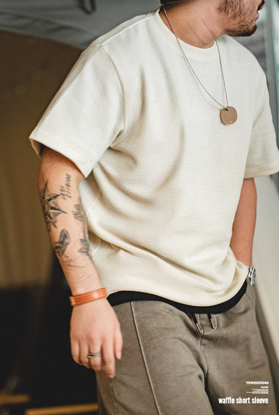 Camiseta de manga corta de punto gofre para hombre