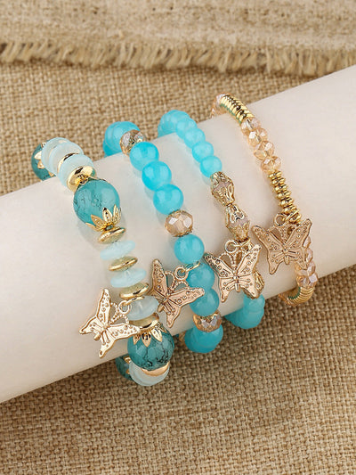 Pulsera Bohemia con Colgante de Mariposa de Cristal Multicapa