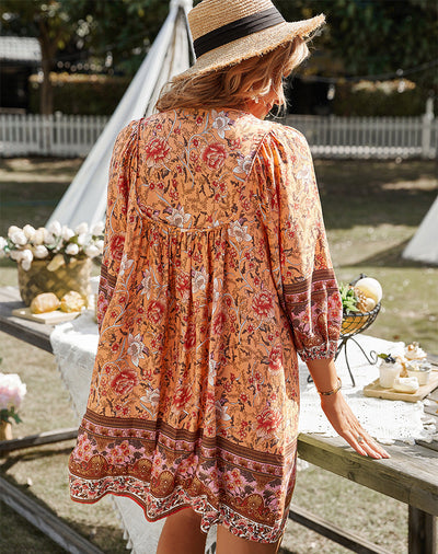 Bohemian Floral Print Midi Dress