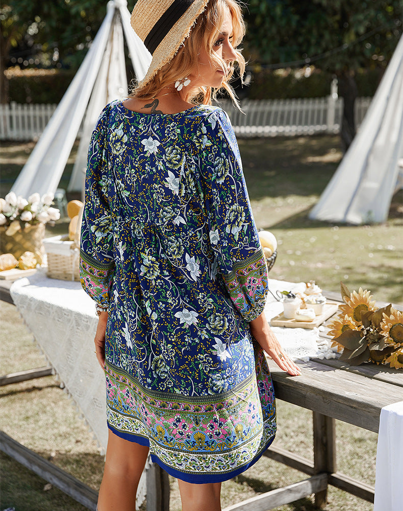 Bohemian Floral Print Midi Dress