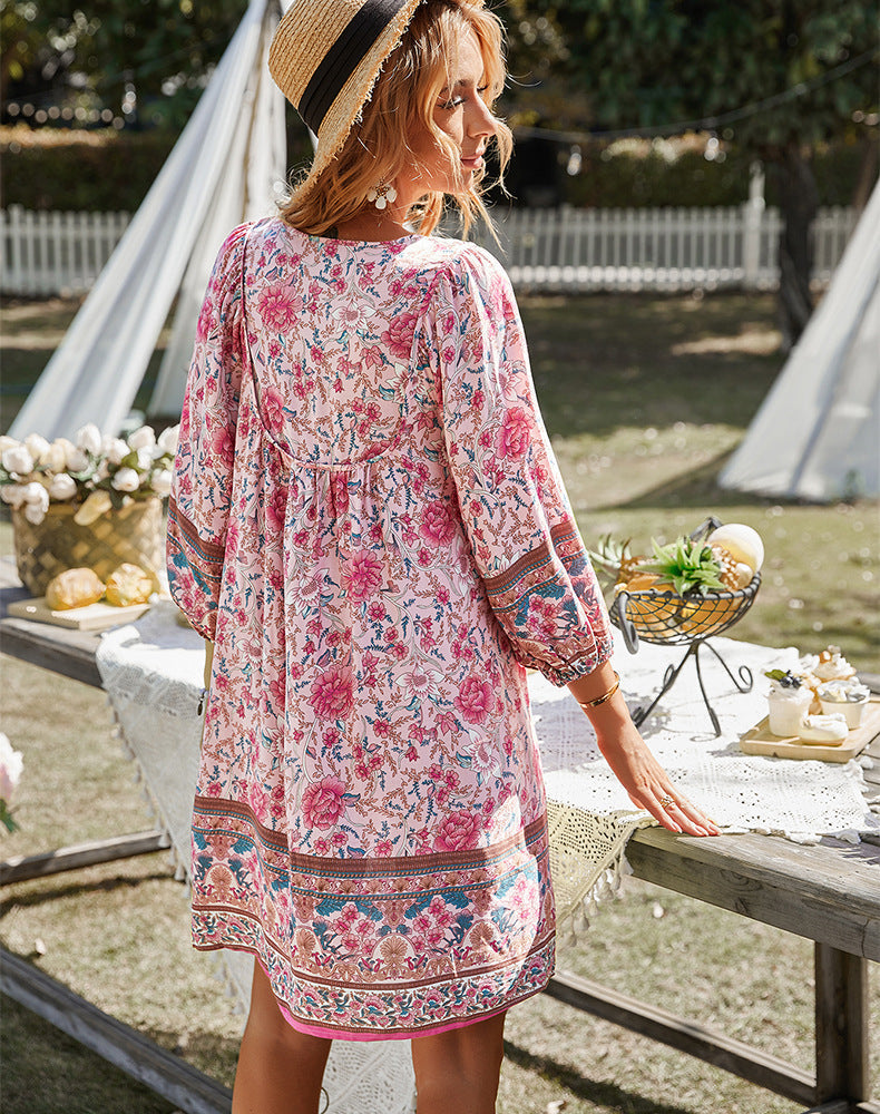 Bohemian Floral Print Midi Dress
