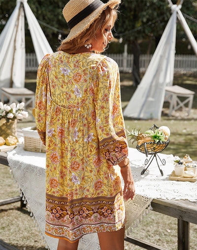 Bohemian Floral Print Midi Dress